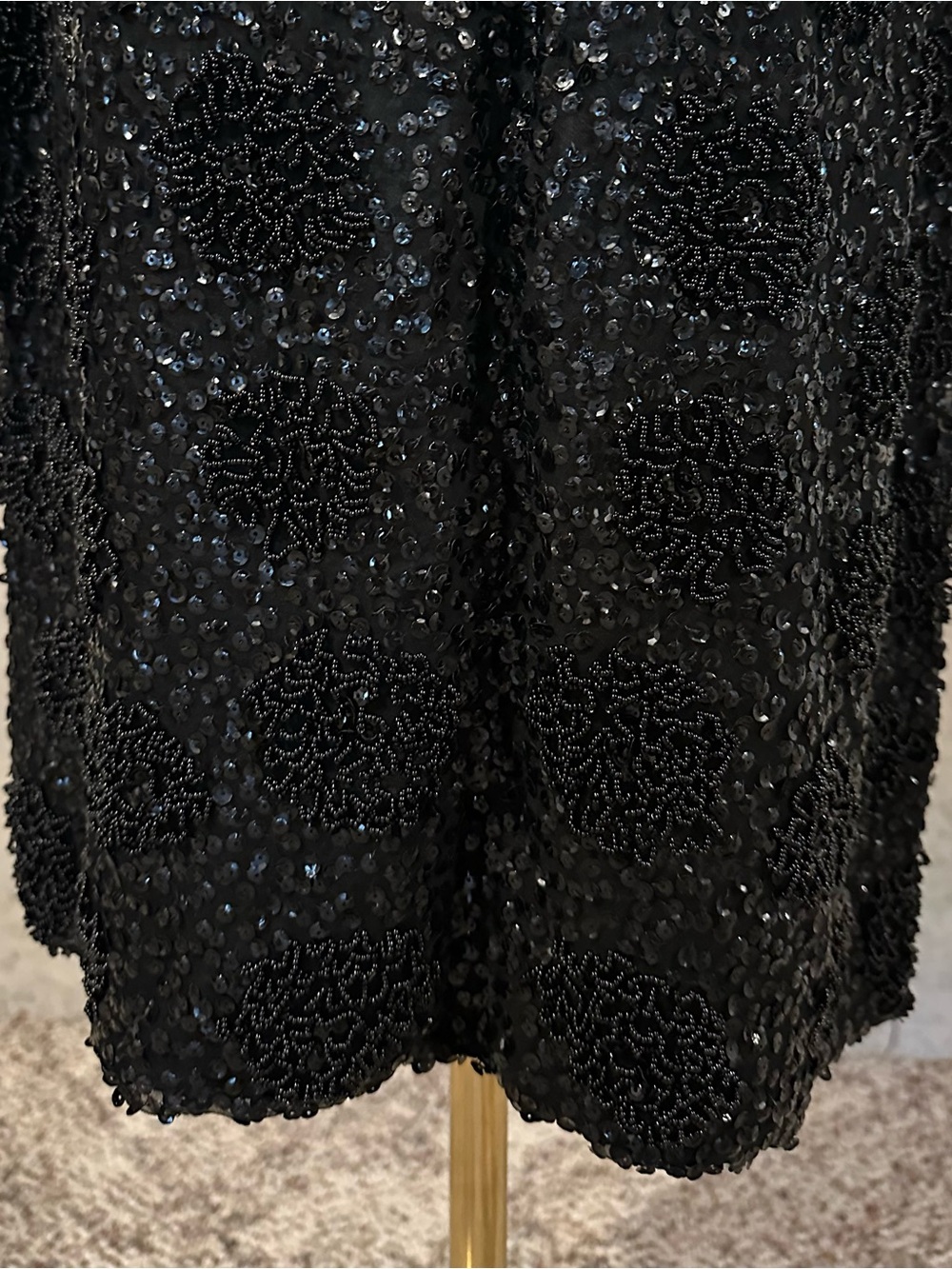 Vintage Black Beaded Cocktail Dress Old Hollywood Glam 70s 80s Luxury Size XS - Picture 8 of 8